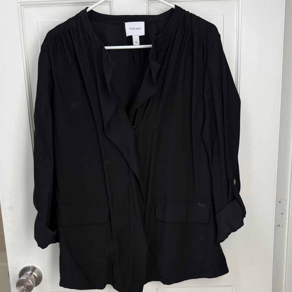 Black Long Sleeve Blouse -Nine West zippered blazer blouse